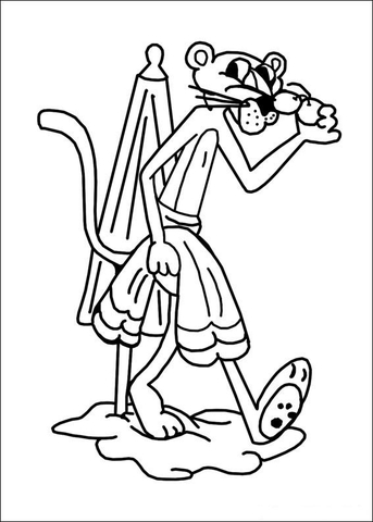 Pink Panther On The Beach Coloring Page